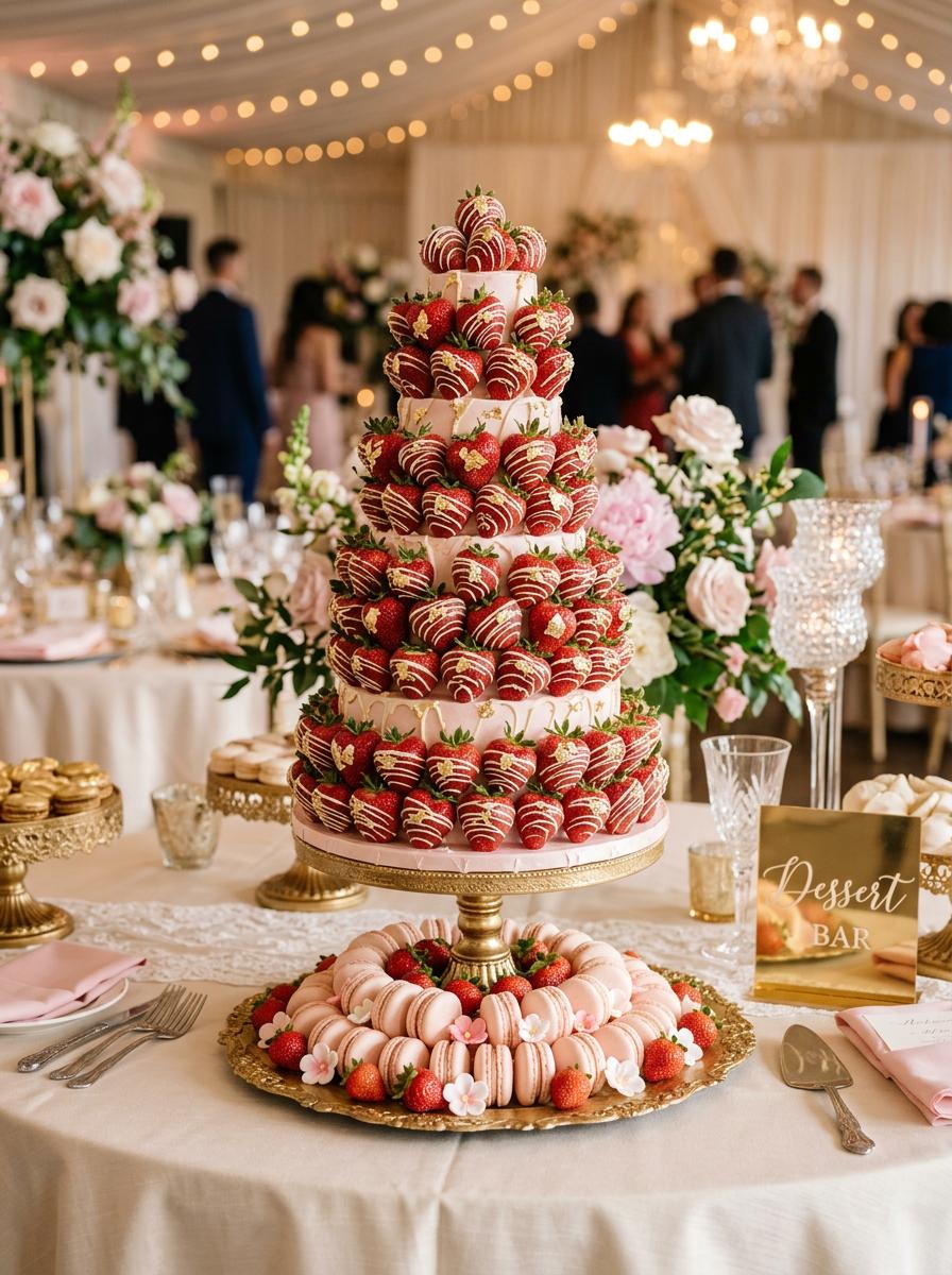 Luxe dessert tower met macarons en cupcakes